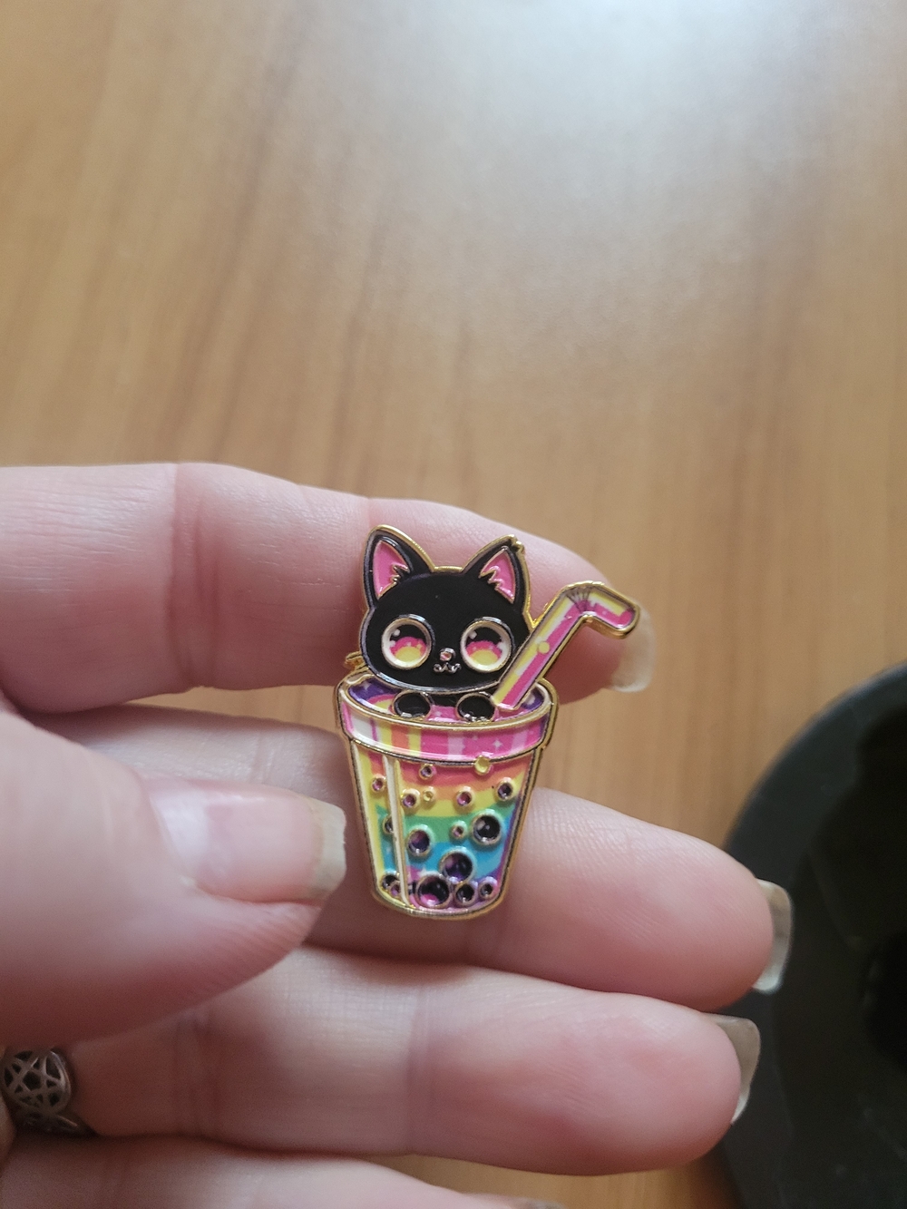 👻BUY 1 GET 1 FREE👻Cute Black Cat Bubble Tea Enamel Pin - Rainbow Cup